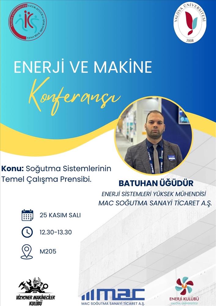 Yalova Üniversitesi Enerji Kulübü ve Vizyoner Makineciler Kulübü'nden Soğutma Makineleri Semineri